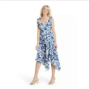 BLAU & WEISSES SOMMER-/SONNENKLEID HALBFORMELL ASYMMETRISCHER SAUM LARGE NEU MIT ETIKETT - Bild 1 von 23