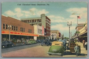 Postal Clearwater FL Cleveland Street FW Woolworth Co McCrorys lino sin publicar - Imagen 1 de 2