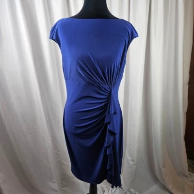 Women's Lauren Ralph Lauren Royal Blue Cocktail Dress Ruched Ruffle Elegant Sz 8 - Image 1 of 4