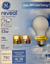 New GE 75W Reveal Halogen Light Bulbs  A19 Bulb E26 Base 1 case of 12 Bulbs