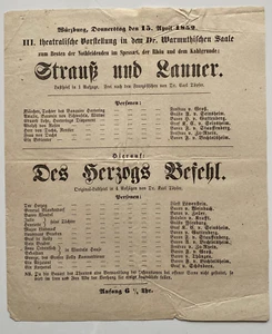 Theater in Würzburg  -Strauß und Lanner  - seltener original Flyer um 1852 - Bild 1 von 2