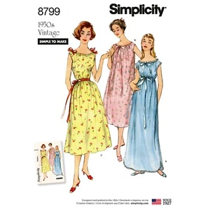 NIGHTGOWN SEWING PATTERN Simplicity 8799 XS-XL Womens Vintage 50s Nightie Uncut - Picture 1 of 5