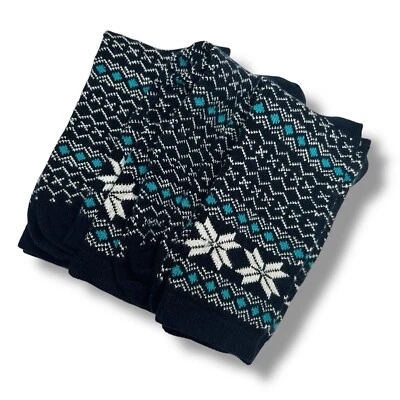 Fair Isle середины икры носки снежинки зимний размер 4-10 темно-синий 3 пары - Изображение 1 из 3