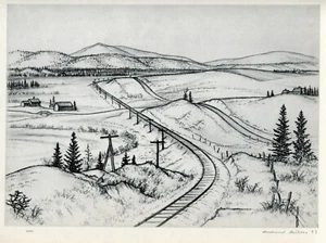 Andrew Butler MOUNT HOLLY Vermont rural train tracks 1939 vintage WPA print - Picture 1 of 4