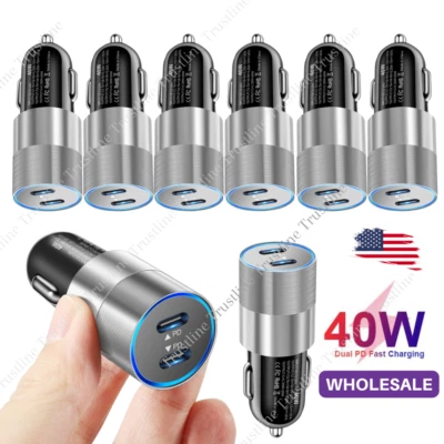 Carregador de carro rápido 40W duplo USB C PD bloco adaptador para iPhone 16 15 14 lote Samsung - Imagem 1 de 4