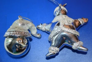 Vintage Silver Mirrored Snowman Set of 2 Christmas Ornaments - Picture 1 of 21