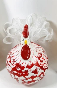 "Arte popular de calabaza vintage pintado a mano pollo/gallo rojo y blanco 5,5""" - Imagen 1 de 11