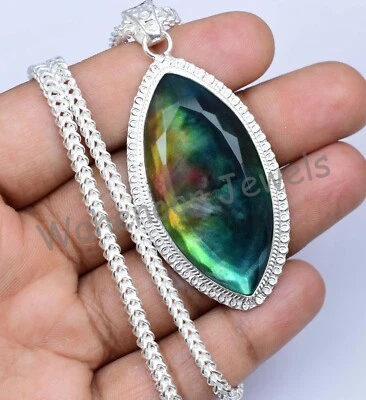 32 GM Naturale Ammolite Gemma 925 Pendente Argento Sterling con Catenina - Immagine 1 di 4