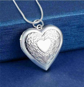 Double Heart Photo Locket Open Pendant 18 inch Necklace 925 Silver Hallmarked UK