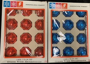 24 bolas de vidrio vintage para adornos de árbol de Navidad azul rojo 2,25" de Franke Sons - Imagen 1 de 7