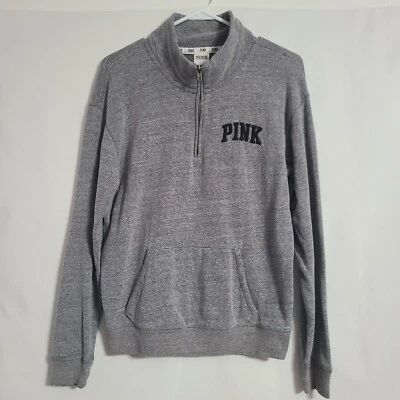 Sudadera Pink By Victoria Secret Para Mujer Talla S Gris Gráfico Cuello Simulado 1/4 Cremallera Foto 1 de 4