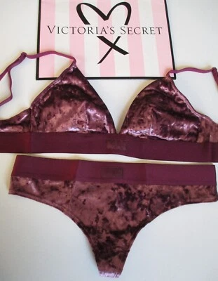 VICTORIA'S SECRET розовый измельченный бархат бюстгальтер и стринги трусики комплект против темно-бордовый - Изображение 1 из 4