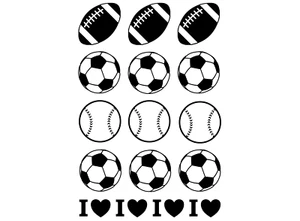 Football Soccer Ball Baseball 16 pcs 1 Inch Black Fused Glass Decals - Picture 1 of 1