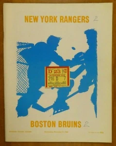 1968 New York Rangers vs Bruins Hockey Programm mit Ticket fast neuwertig Bobby Orr - Bild 1 von 5