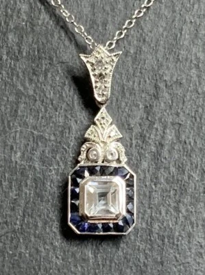 Saphir & Topas Anhänger mit Kette    925er Silber  Art Deco - Bild 1 von 4