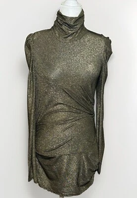 Vestido ceñido al cuerpo Cynthia Steffe gris plateado brillante cuello falso acanalado lateral talla mediana Foto 1 de 4