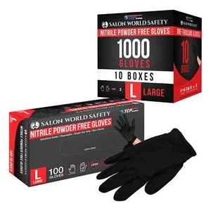 Black Nitrile Disposable Gloves, 10 Boxes of 100, Large, 4 Mil Thick -Latex Free - Picture 1 of 5