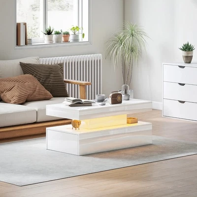 HOMCOM LED Coffee Table with Storage, High Gloss Living Room Table, White Xmas - Image 1 of 4