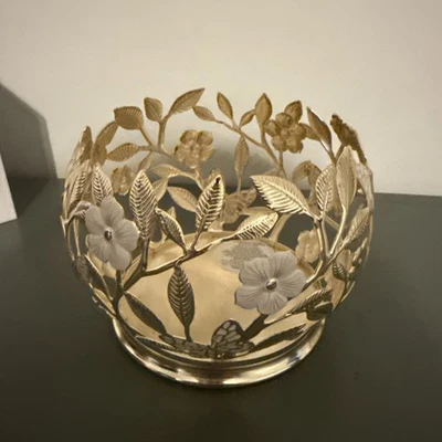 Bath And Body Works 3 Wick Candle Holder Flowers , White And Rose Gold - Image 1 of 4