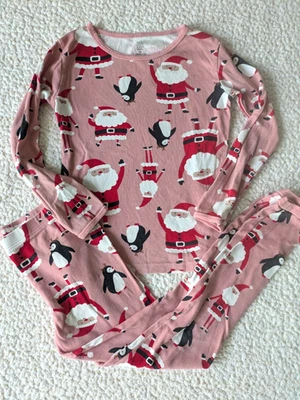 Girls Holiday Pajama Set Size 10 Pink Santa 2-Piece Long Sleeves EUC - Image 1 of 3