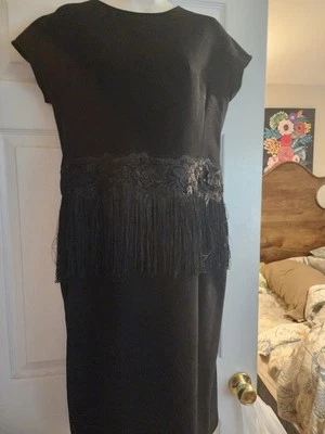 Vestido Teri Jon para Rickie Freeman para mujer (talla 14) negro aleta vintage Foto 1 de 4