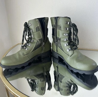 Sorel Conquest Combat Boots Green Camo  Emelie Youth Size 5 - Image 1 of 4
