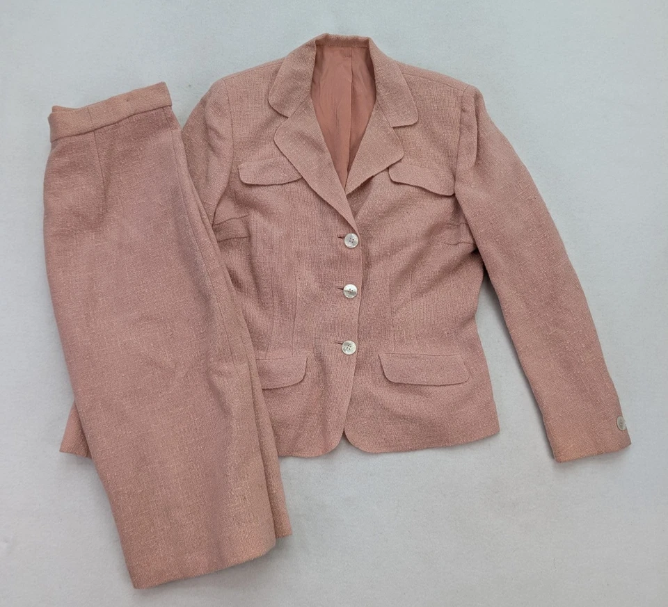 Traje De Colección Años 50 60 Para Mujer Davidow Rosa Tejido Tweed Midi Falda Lápiz DEFECTOS Foto 1 de 4