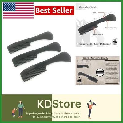 Black Wooden Mustache & Beard Comb 3-Pack Travel Grooming Tool for Men - Image 1 of 4