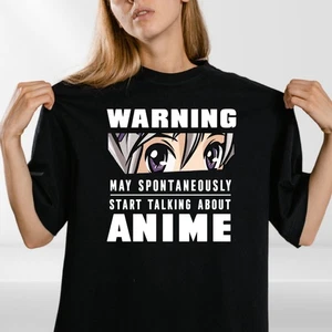Warning May Start Talking About Anime Funny Mens T-Shirt 100% Cotton - Picture 1 of 21