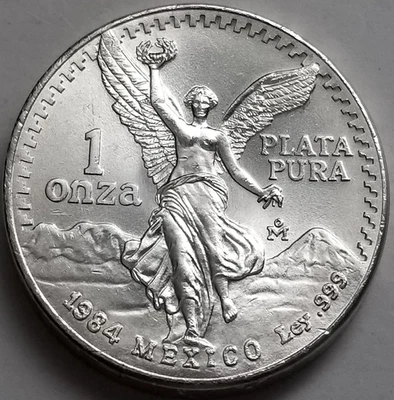 Mexico Liberty 1984, 1 Oz .999 Fine Silver Coin, Oz Libertad Gordita Plata .999. - Image 1 of 4