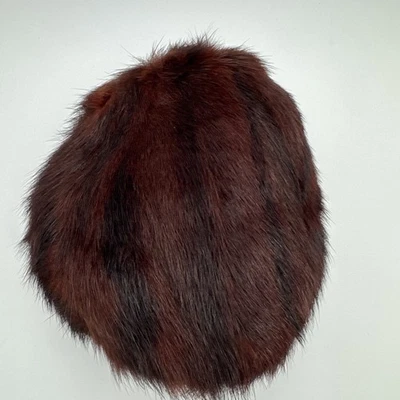Real Mink Round Fur Hat Black Brown Striped With Lining  - Image 1 of 4
