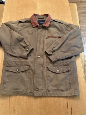 Structure Studio Men's Brown Denim Jacket with Brown Leather trim, Size XL - Image 1 of 4