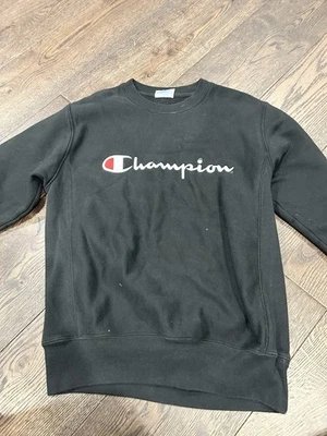 Champion Fleece Sweatshirt Long Sleeve Crew Neck Script Logo Black Men's Small - image 1 of 4