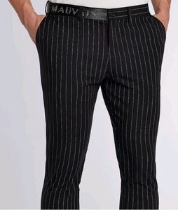 PANTALÓN MEDIO CINTURÓN FIRMA MAUVAIS A RAYAS NEGRAS W34L28 - Imagen 1 de 12