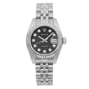 Rolex Datejust 26 18K White Gold Steel Black jubilee Diamond Dial Watch 179174 - Picture 1 of 6