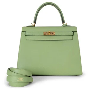 71344 auth HERMES Vert Criquet Epsom leather KELLY 25 SELLIER Bag Ghw - Picture 1 of 12