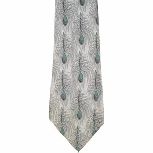 Vintage 1950s Necktie Woven Silk Peacock Feather Pattern Tie Keynote - Picture 1 of 6