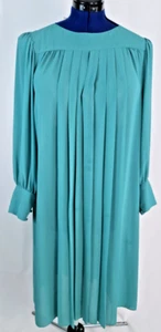 70s Susan Howard California women pleated Chiffon green Shift dress Large - XL - Picture 1 of 5