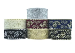 10m Trims Woven / Woven Ribbon Paisley-Boteh 33mm Wide - Picture 1 of 9