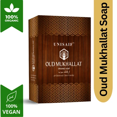 Barra de Jabón Corporal Orgánico Unisaif Oud Mukhallat, Jabón Hidratante con Manteca de Karité Foto 1 de 4