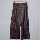 H&M Brown Faux Leather high Waisted Wide Leg Cropped Pants size 10