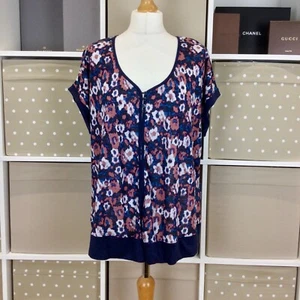 Poetry Linen Knit Top Size Medium Blue Floral Oversized V Neck Short Sleeve - Picture 1 of 16