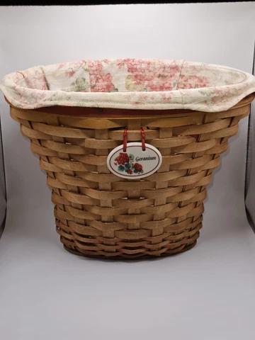2002 Longaberger Geranium Basket With Liner And Protector Cover