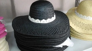 cappello nero elegante cerimonia taglia unica  paglia hat cocktail donna mare - Picture 1 of 1