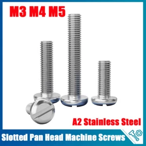 M3 M4 M5 Slotted Pan Head Machine Screws A2 Stainless Steel Slot Bolts - Picture 1 of 32