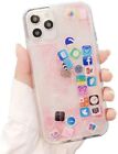 For Iphone Se 11 X 8 7 - Liquid Glitter App Icons Bling Quicksand Case Cover