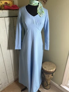Vintage 1960's Aqua Maxi Dress Empire Waist A-Line Hostess 30in Waist 45 Bust - Picture 1 of 8