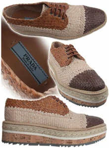 PRAD A SELTENE IKONISCHE GEWEBTE MADRAS OXFORDS ESPADRILLES BROGUES EU 40 ICH LIEBE SCHUHE - Bild 1 von 9