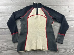 Eddie Bauer 100% Merino Wool Color Block Quarter Zip Sweater Black, White, Red. - Picture 1 of 9