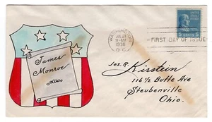 #810 Presidential Series James Monroe 1938 FDC - Florene Edmiston - Picture 1 of 2